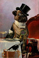 Arthur THIELE * CPA Illustrateur Thiele * Chien Humanisé Champagne Canne * Chapeau Hat * Dog Bouledog * T.S.N Série 843 - Thiele, Arthur