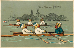 Joyeuses Pâques * CPA Illustrateur Gaufrée Embossed * Poussins Aviron * Sport * Coq Poule - Pasen