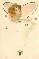 Raphael KIRCHNER * CPA Illustrateur Art Nouveau Jugendstil Kirchner * Femme Médaillon Forme Coeur * étoile Star - Kirchner, Raphael