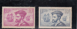 France - Année 1934 - Neuf** - N°YT 296/97 - Jacques Cartier - Unused Stamps
