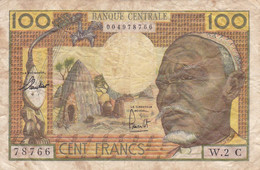 BILLETE DE ETATS AFRIQUE EQUATORIALE DE 100 FRANCS DEL AÑO 1963 (ELEFANTE-ELEPHANT) - Zentralafrikanische Staaten