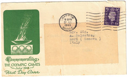 Grande Bretagne - Angleterre - Harrow - The Olympic Games July 1948 - FDC - Lettre Pour L'Italie - 27 Juillet 1949 - Covers & Documents