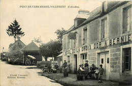 Le Mesnil Villement * Pont De Vers * Route Et Façade Hôtel De La Croix D'or BERNIER Propriétaire * Moto Ancienne - Other & Unclassified