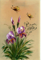 Papillons * CPA Ancienne Celluloïde Peinte à La Main ! Illustrateur * Fleurs Papillon Butterfly - Schmetterlinge