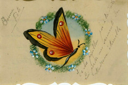 Papillons * CPA Ancienne Celluloïde Peinte à La Main ! Illustrateur * Fleurs Papillon Butterfly - Mariposas