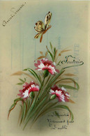 Papillons * CPA Ancienne Celluloïde Peinte à La Main ! Illustrateur * Fleurs Papillon Butterfly - Schmetterlinge