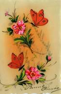 Papillons * CPA Ancienne Celluloïde Peinte à La Main ! Illustrateur * Fleurs Papillon Butterfly - Mariposas