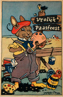 Lapins Humanisés * CPA Illustrateur JOOP DAM * Vro ük Oassfeest Joyeuses Pâques * PÂQUES * Lapin Rabbit Rabbits Oeuf - Easter