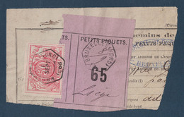 FRAGMENT Avec ETIQUETTE PETITS PAQUETS TIMBRE CHEMINS DE FER CACHET BRUXELLES (ÉVIDÉ) > LIEGE 1888 - Documents & Fragments