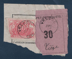 FRAGMENT Avec ETIQUETTE PETITS PAQUETS TIMBRE CHEMINS DE FER CACHET VRESSE > LIEGE 1888 - Dokumente & Fragmente