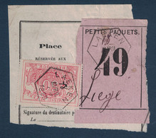 FRAGMENT Avec ETIQUETTE PETITS PAQUETS TIMBRE CHEMINS DE FER CACHET LAEKEN > LIEGE 1889 - Dokumente & Fragmente