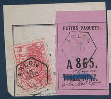 FRAGMENT Avec ETIQUETTE PETITS PAQUETS TIMBRE CHEMINS DE FER CACHET ARLON > HAVRE CHAPELLE ? 1887 - Dokumente & Fragmente