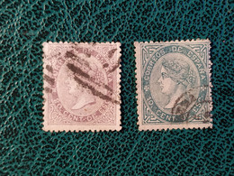 ESPAGNE 1867 (o)   Y&T N°91  10c. Vert  + N° 92  20c Lilas - Usati