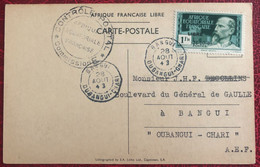 A.E.F. N°116 Sur Carte Postale TAD BANGUI, Oubangui-Chari 28.8.1943 + Contrôle Postal - (A577) - Covers & Documents