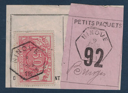 FRAGMENT Avec ETIQUETTE PETITS PAQUETS TIMBRE CHEMINS DE FER CACHET NINOVE > BRUGES 1891 - Documenten & Fragmenten