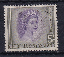 Rhodesia & Nyasaland: 1954/56   QE II     SG13     5/-      Used - Rhodesia & Nyasaland (1954-1963)