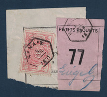 FRAGMENT Avec ETIQUETTE PETITS PAQUETS TIMBRE CHEMINS DE FER CACHET RENAIX > LEIGE ? 1891 - Documents & Fragments