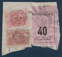 FRAGMENT Avec ETIQUETTE PETITS PAQUETS TIMBRE CHEMINS DE FER CACHET ANVERS (EST) > BRUGES 1891 - Documenti & Frammenti