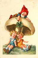 Champignon , Lutin Et Enfants * CPA Illustrateur * Lutins Leprechaun Enfant Trèfle Porte Bonheur * Mushroom Champignons - Hongos