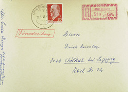 DDR: R-Fern-Brf Mit Selbstbed.-R-Zettel 50 Pf 8068 Dresden (519)-mit Einliefgschein 20.5.69 Mit 20 Pf Ulbricht - Labels For Registered Mail