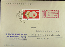 DDR: R-Fern-Brf Mit Selbstbed.-R-Zettel 50 Pf 213 Prenzlau 1 (464) -mit Einliefgschein 14.9.70 Mit 20 Pf 20 Jahre FDGB - Labels For Registered Mail