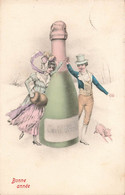 CPA Illustrateur - Bouteille De Champagne Carte Blanche - Couple Avec Un Cochon - Bonne Année - Ohne Zuordnung