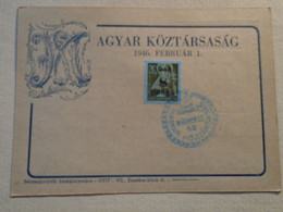 D191910  Hungary  - 1946  Republic Ovpt Stamp On Postal Stationery Propaganda Stamp Exhibition 1945 - Other & Unclassified