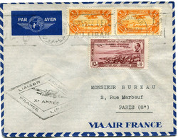 GRAND LIBAN LETTRE PAR AVION AVEC CACHET "LIAISON AERIENNE Xe ANNEE FRANCE LIBAN" DEPART BEYROUTH 19 VII 38 POUR LA..... - Storia Postale