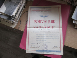 Jugoslovenske Zeleznice  Pohvaljuje Nagradjuje Yugoslav Railways Is Praised And Rewarded Szabadka Subotica - Diploma & School Reports