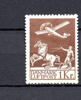 Denmark 1929 Old 1 Kr. Airmail-stamp (Michel 181) Unused/MLH (1 Brown Spott) - Luchtpostzegels