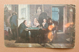 Vintage Russian Postcard GOZNAK 1930 Evening. Men Preference. Playing Card Table - Carte Da Gioco