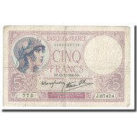 France, 5 Francs, Violet, 1940, 1940-12-12, TB+, Fayette:4.17, KM:83 - 5 F 1917-1940 ''Violet''