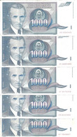 YOUGOSLAVIE 1000 DINARA 1991 VF P 110 ( 5 Billets ) - Yougoslavie