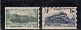 France - Année 1937 - Neuf** - N°YT 339/40 - Congrès Intern. Des Chemins De Fer à Paris - Neufs