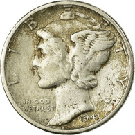 Monnaie, États-Unis, Mercury Dime, Dime, 1943, U.S. Mint, Philadelphie, TB - 1916-1945: Mercury (Mercurio)