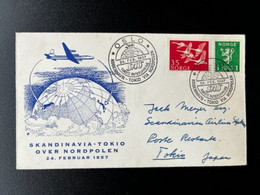 NORWAY 1957 FIRST FLIGHT COPENHAGEN TO TOKYO BY NORTH POLE 24-02-1957 NOORWEGEN NORGE - Cartas & Documentos