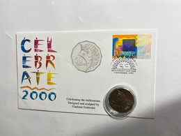 (4 M 4) Australia - 0.50 Cents New Millenium 2000 Coin On 2000 Celebrate 2000 FDC Cover - 50 Cents