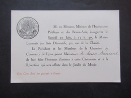 Frankreich 1920er Jahre Originale Einladungskarte Chambre De Commerce De Lyon Dejeuner Musée Lyonnais Des Arts Decorati - Tickets D'entrée