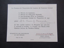 Frankreich 191937 Originale Einladungskarte Exposition De 1937 Musée D'Art Moderne Avenue Du President Wilson - Tickets D'entrée