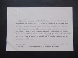 Frankreich 1930er Jahre Originale Einladungskarte Albert Lebrun President De La Republique Chambre De Commerce De Paris - Tickets D'entrée
