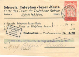 Carte Des Taxes Du Telephone Suisse 1924 Schweiz Telephon Taxen Karte Solothurn Switzerland Map - Télégraphe