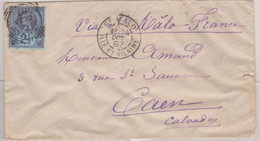 Lettre De Jersey Pour Caen, 23.10.1887 Entrée En France Par St Malo, Affr. 2p 1 /2 Oblit. Squared Circle - Marques D'entrées