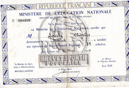 BREVET  SPORTIF  POPULAIRE -  ILLKIRCK - 1939 - Diploma & School Reports