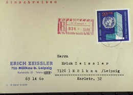 DDR: R-Fern-Brf Mit Selbstbed.-R-Zettel 50 Pf 59 Eisenach 1 (938 A)-mit Einliefgschein 17.2.71 Mit 20 Pf 25 J. UNO - R-Zettel