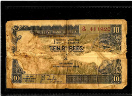 British India 1938 King George VI - KGVI Rs.10 Ten Rupees J B Taylor Damaged Signed On Back As Per Scan - India