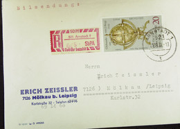 DDR: R-Fern-Brf Mit Selbstbed.-R-Zettel 50 Pf 521 Arnstadt 1 (008)-mit Einliefgschein 21.11.72 Mit 20 Pf "Globusuhr" - Etiquetas De Certificado