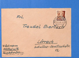 Allemagne Zone Française 1949 Lettre De Müllheim (G11430) - Sonstige & Ohne Zuordnung