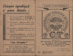 Carte Confédérale Générale Du Travail CGT 1947 Fédération Employés & Cadres Commerce Crédit Assurance Libérales - Altri & Non Classificati