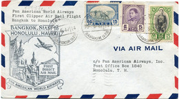 SIAM LETTRE PAR AVION AVEC CACHET "BANGKOK-SIAM TO HONOLULU-HAWAII FIRST DIRECT AIR MAIL..." DEPART BANGKOK 30-6-47..... - Siam