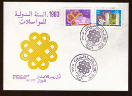 Algérie FDC Enveloppe Premier Jour 1983 Timbre Timbres N° 792 793 Année Mondiale Des Communications - Algeria (1962-...)